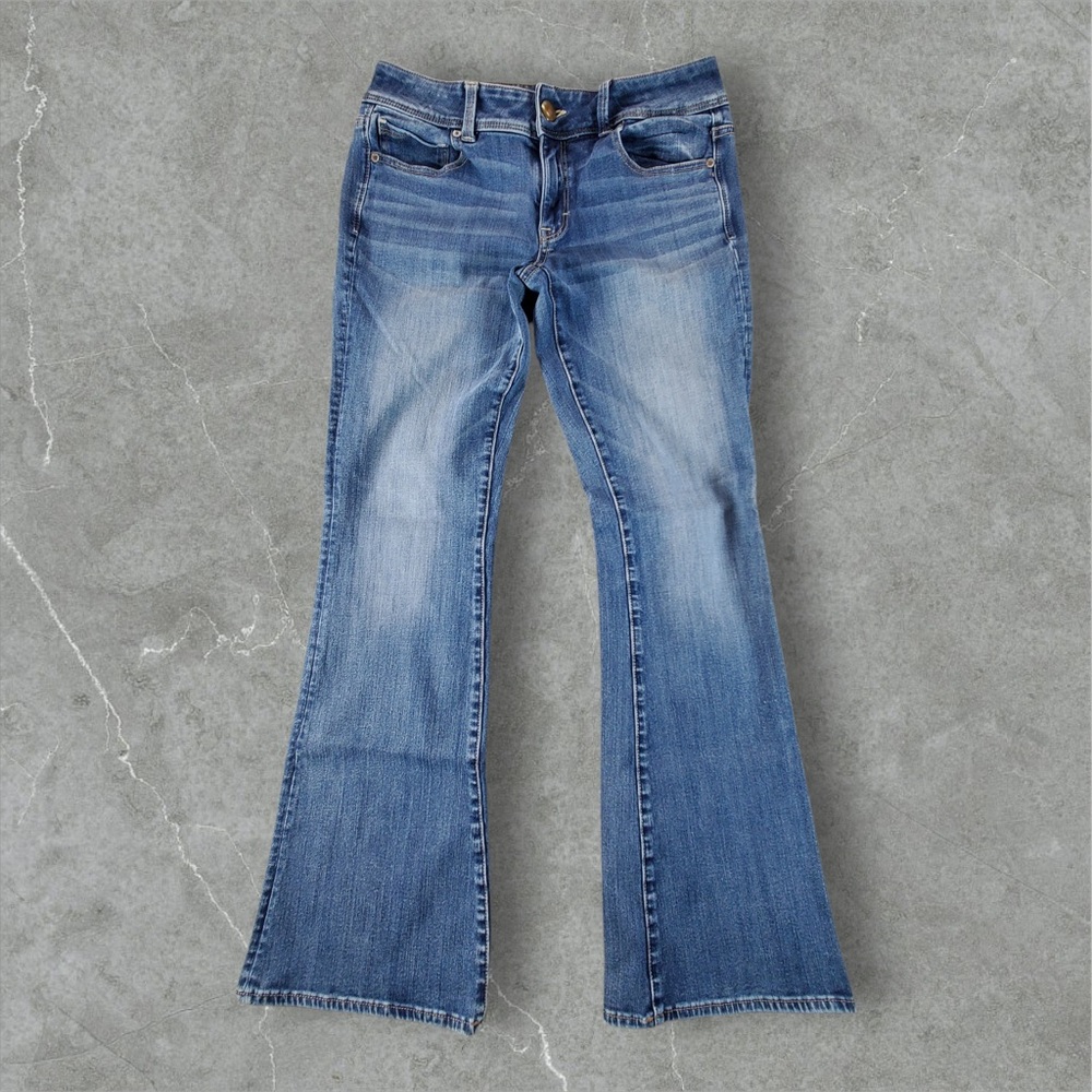 American Eagle Outfitters Jeans Women 8 Blue Kick Boot Y2K Flare 360 Super Strch